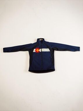 COLORADO FLAG SOFTSHELL JACKET NAVY BLUE MEN’S MEDIUM